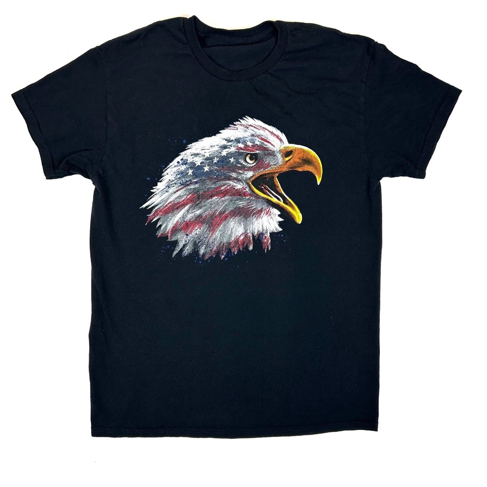American Flag Bald Eagle Graphic T-Shirt Black Short Sleeve Patriotic Tee Mens